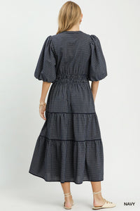 Gingham Puff Sleeve Midi Dress