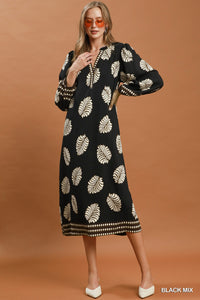 Leaf Printed Belted Midi Dress