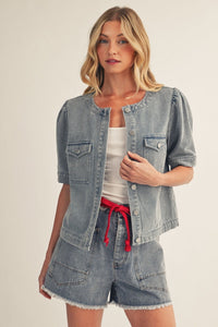 Horse Embroidery Denim Top