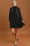 Satin Bow Neck Mini Dress