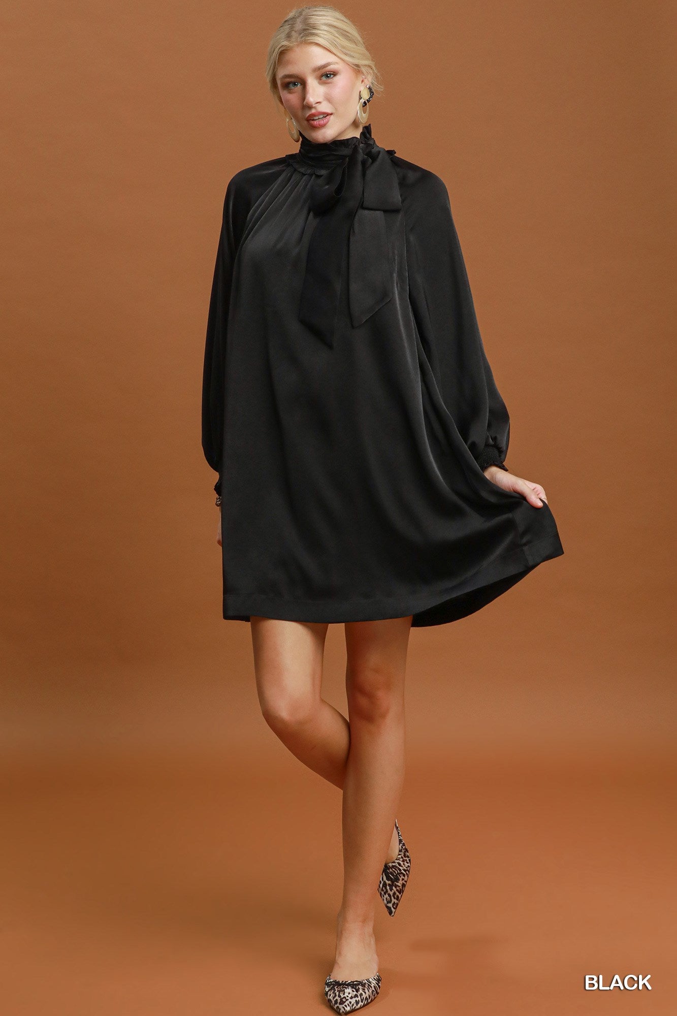 Satin Bow Neck Mini Dress
