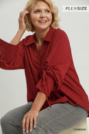 Red Striped V-Neck Blouse