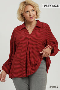 Red Striped V-Neck Blouse