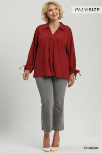 Red Striped V-Neck Blouse