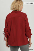 Red Striped V-Neck Blouse