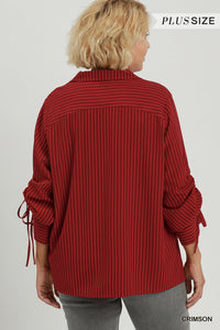 Red Striped V-Neck Blouse