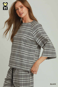 Plaid 3/4 Sleeve Top