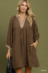 Textured V-Neck Mini Dress