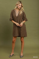 Textured V-Neck Mini Dress