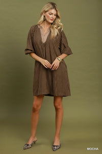Textured V-Neck Mini Dress