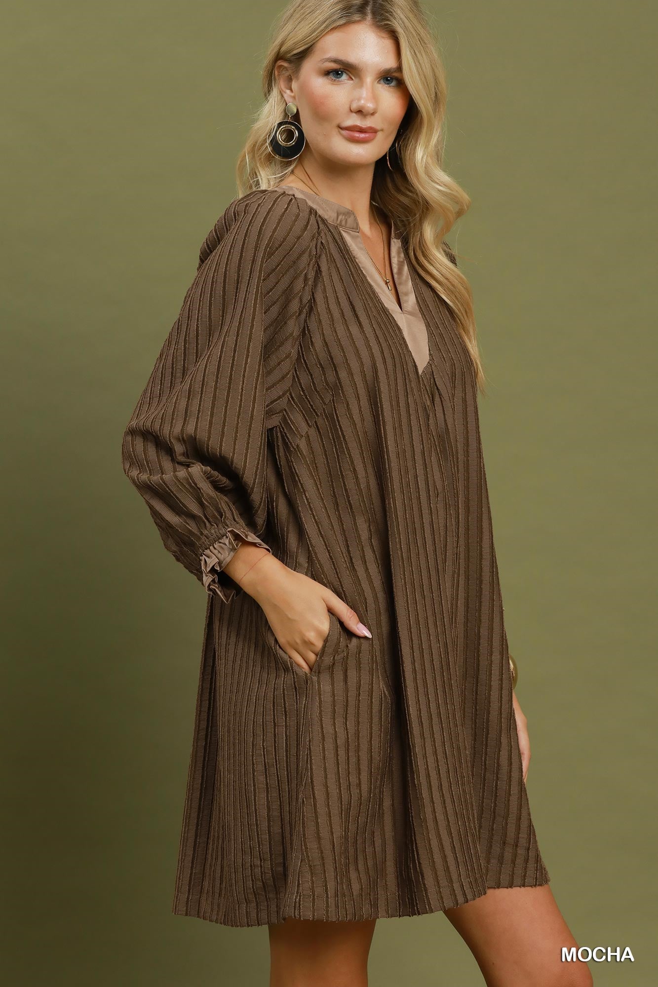 Textured V-Neck Mini Dress