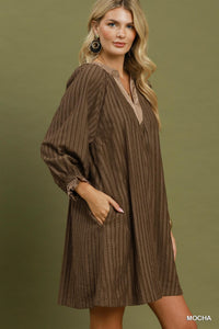 Textured V-Neck Mini Dress