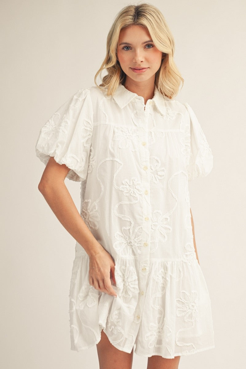 3d floral mini dress Appliqu Puff Sleeve - Pink Date nights ASOS LUXE 3D floral off