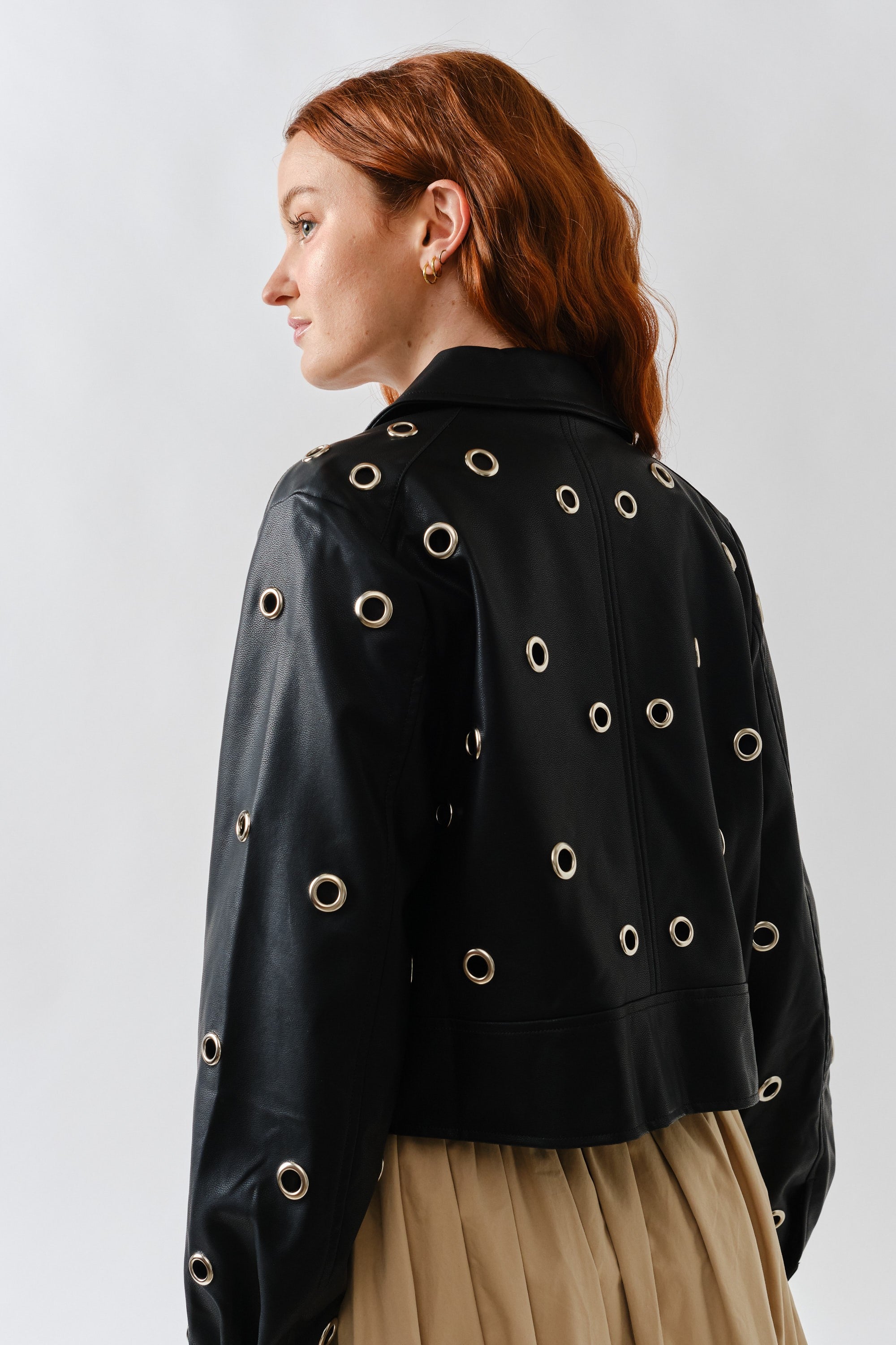 Grommet Faux Leather Jacket