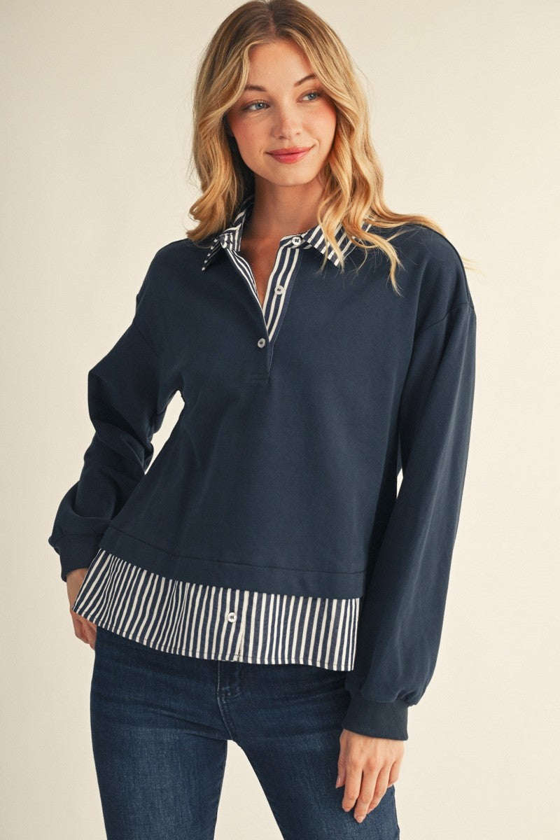 Stripe Contrast Casual Top