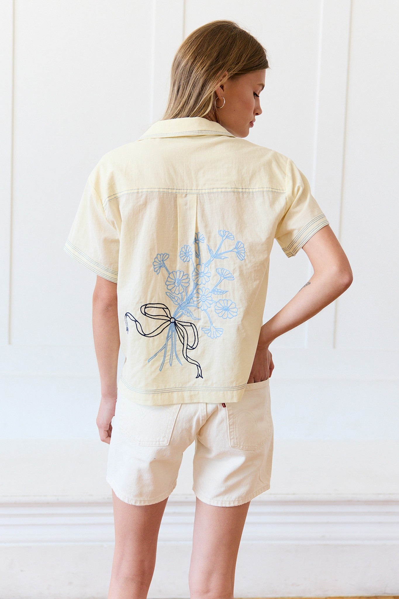 Embroidered Floral Collared Blouse