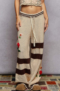 Embroidered Detail Chenille Sweater Pants