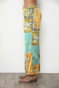 Golden Tapestry Satin Wide Leg Pant