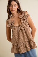 Gingham Floral Applique Top