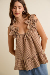 Gingham Floral Applique Top