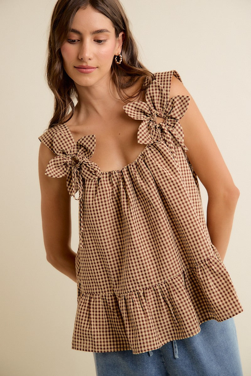 Gingham Floral Applique Top