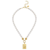 1 Bam Bird Mahjong Tile Pearl Necklace
