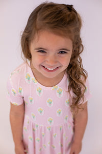 Fancy Tulips Short Sleeve Pocket Dress