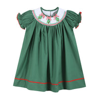 Christmas Tree Smocked Bishop Dress