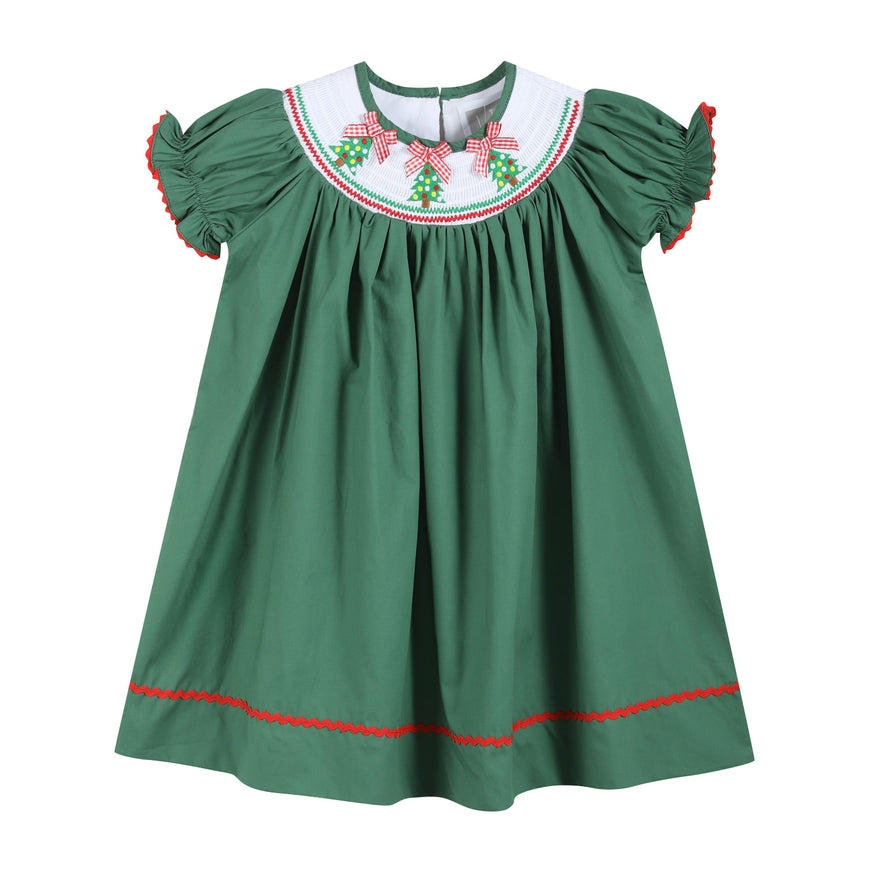 Christmas Tree Smocked Bishop Dress