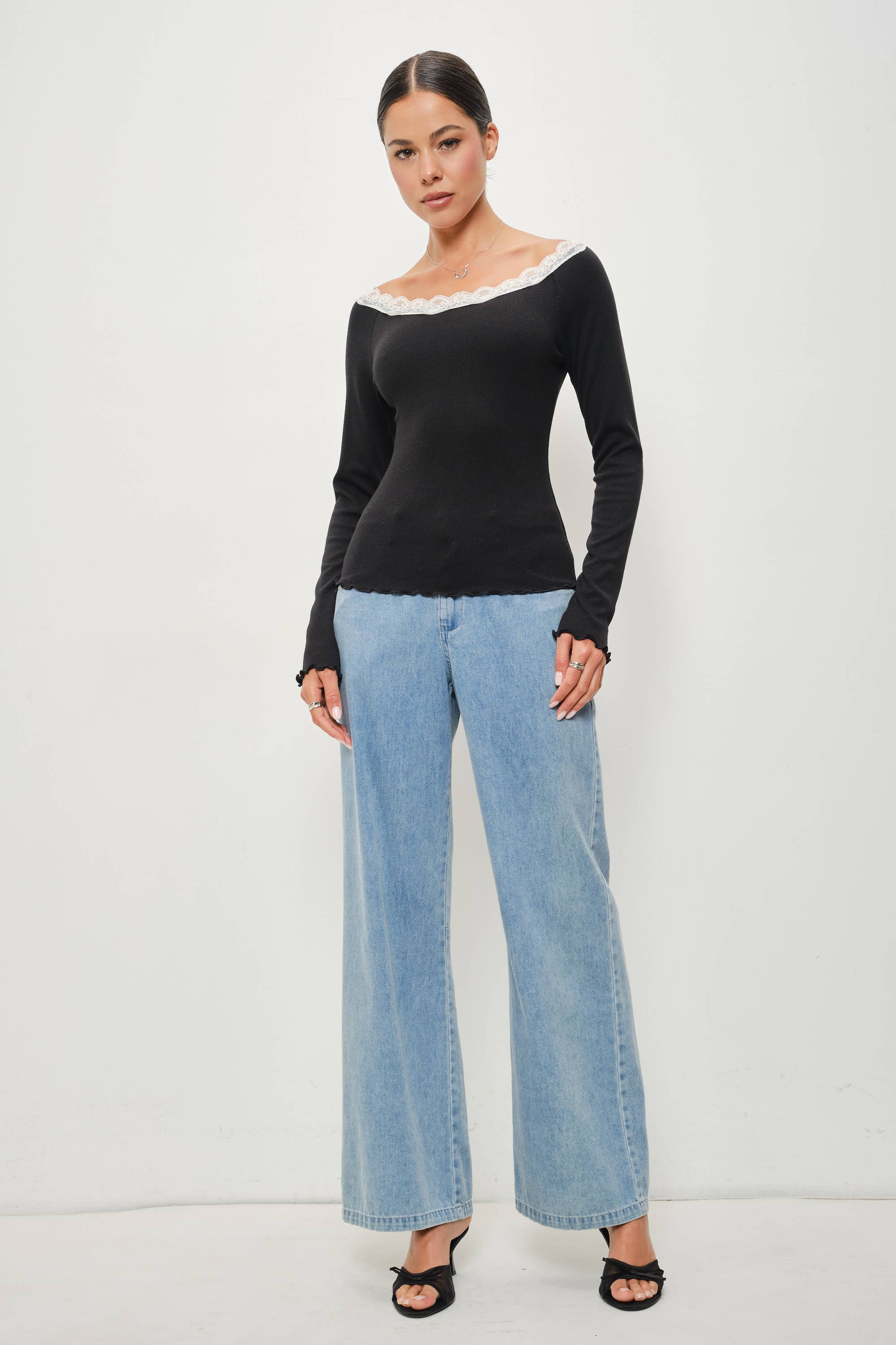 Lace Trim Boatneck Top