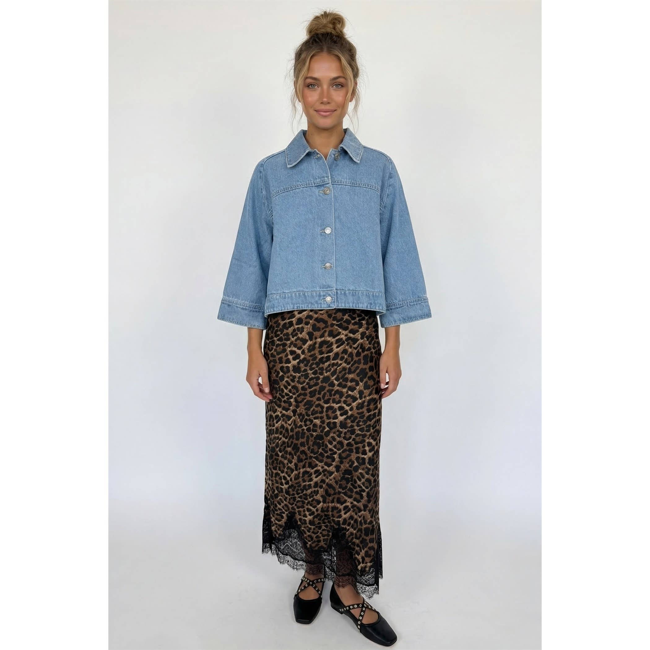 Lace Trim Leopard Maxi Skirt