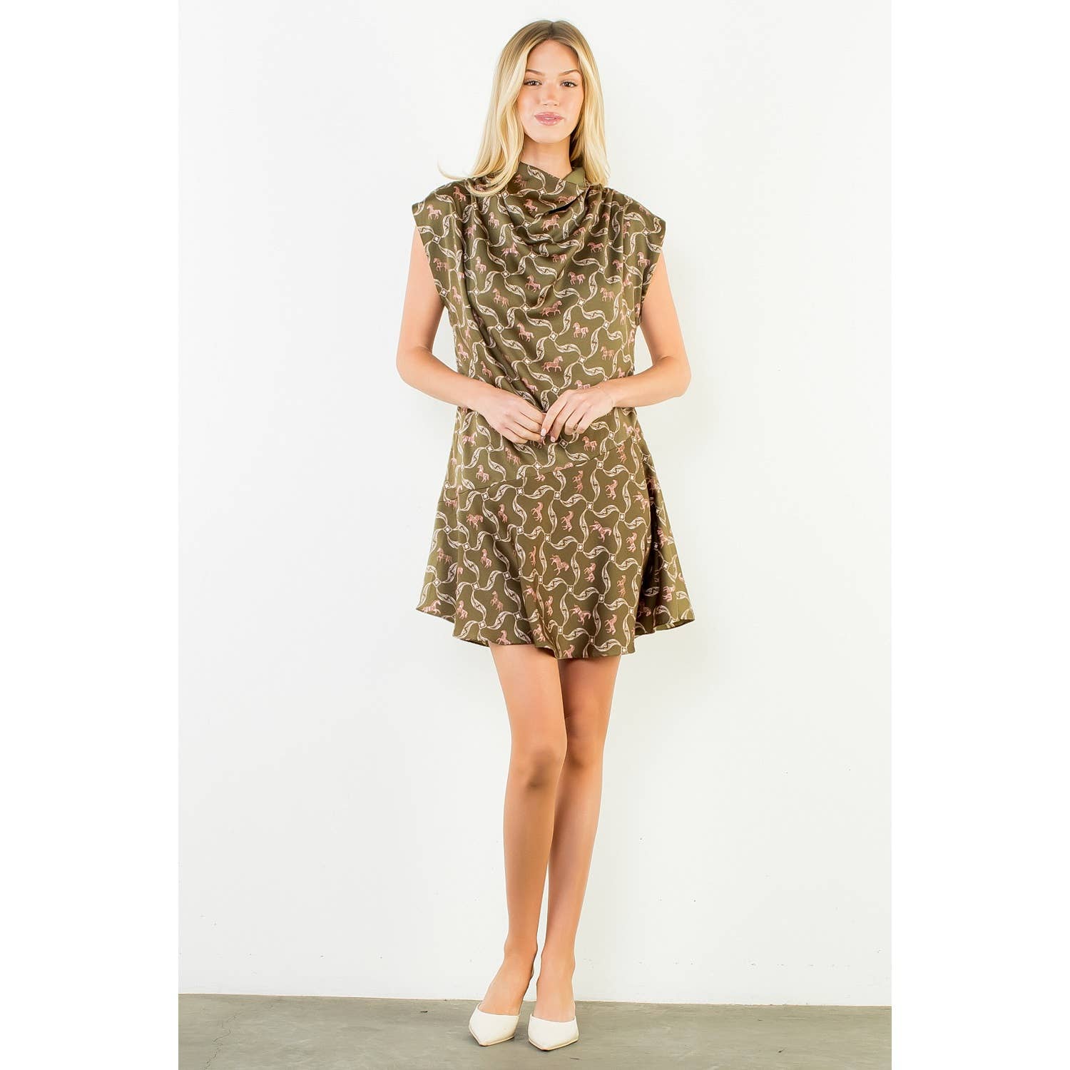 Silk Horse Print Mini Dress
