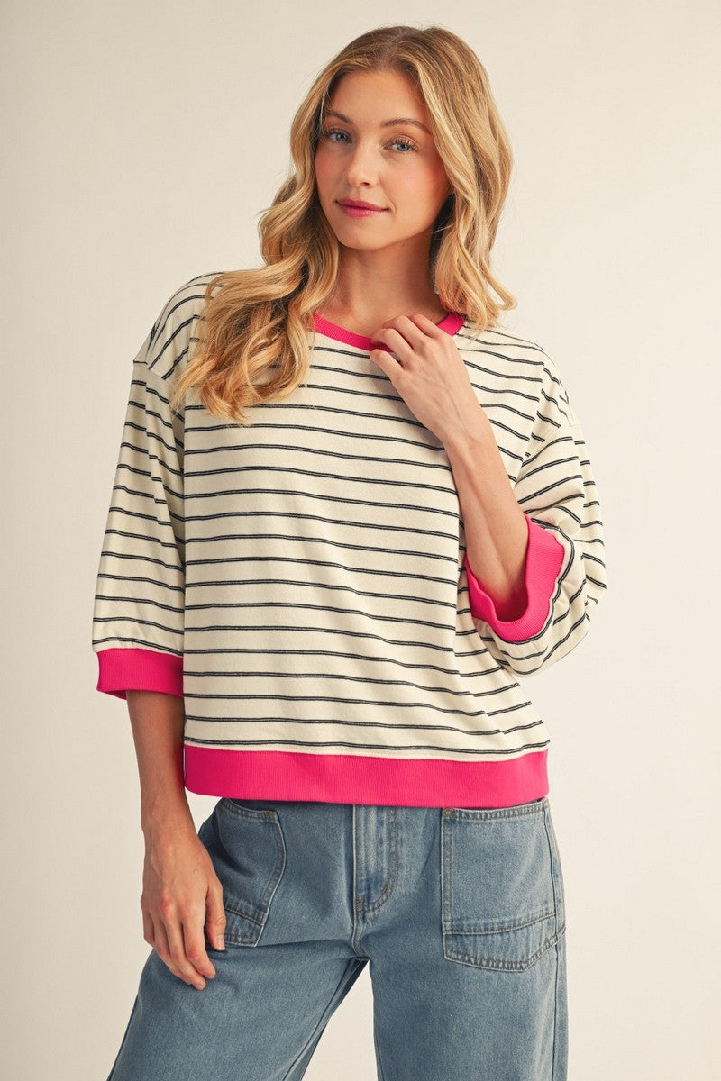 Drop Shoulder Stripe Sweatshirt