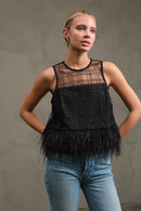 Sequin Mesh Feather Top
