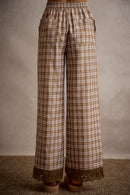 Plaid Embroidered Hem Pants