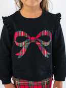 Plaid Bow Applique Flutter Sweatshirt