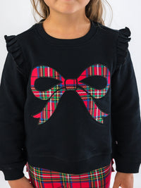 Plaid Bow Applique Flutter Sweatshirt