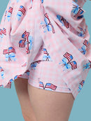 Patriotic Gingham Pleated Skirt Active Dress & Bike Short Set