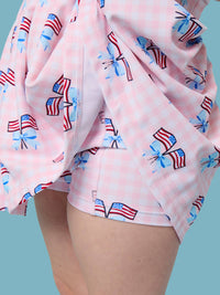 Patriotic Gingham Pleated Skirt Active Dress & Bike Short Set