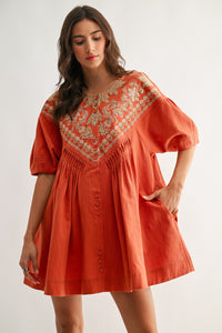 Embroidered Linen Tunic Dress