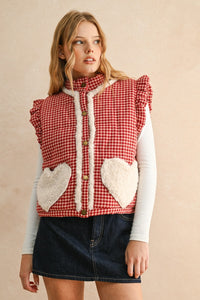 Sherpa Heart Pocket Gingham Vest