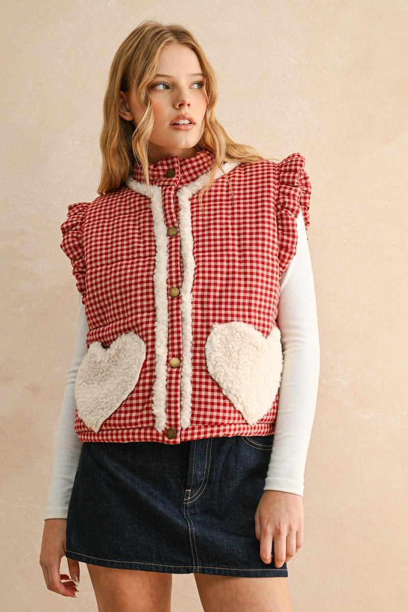 Sherpa Heart Pocket Gingham Vest
