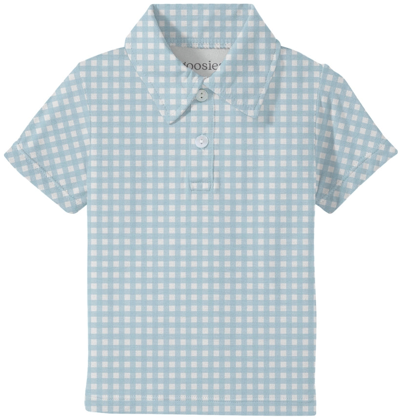 Blue Gingham Short Sleeve Polo
