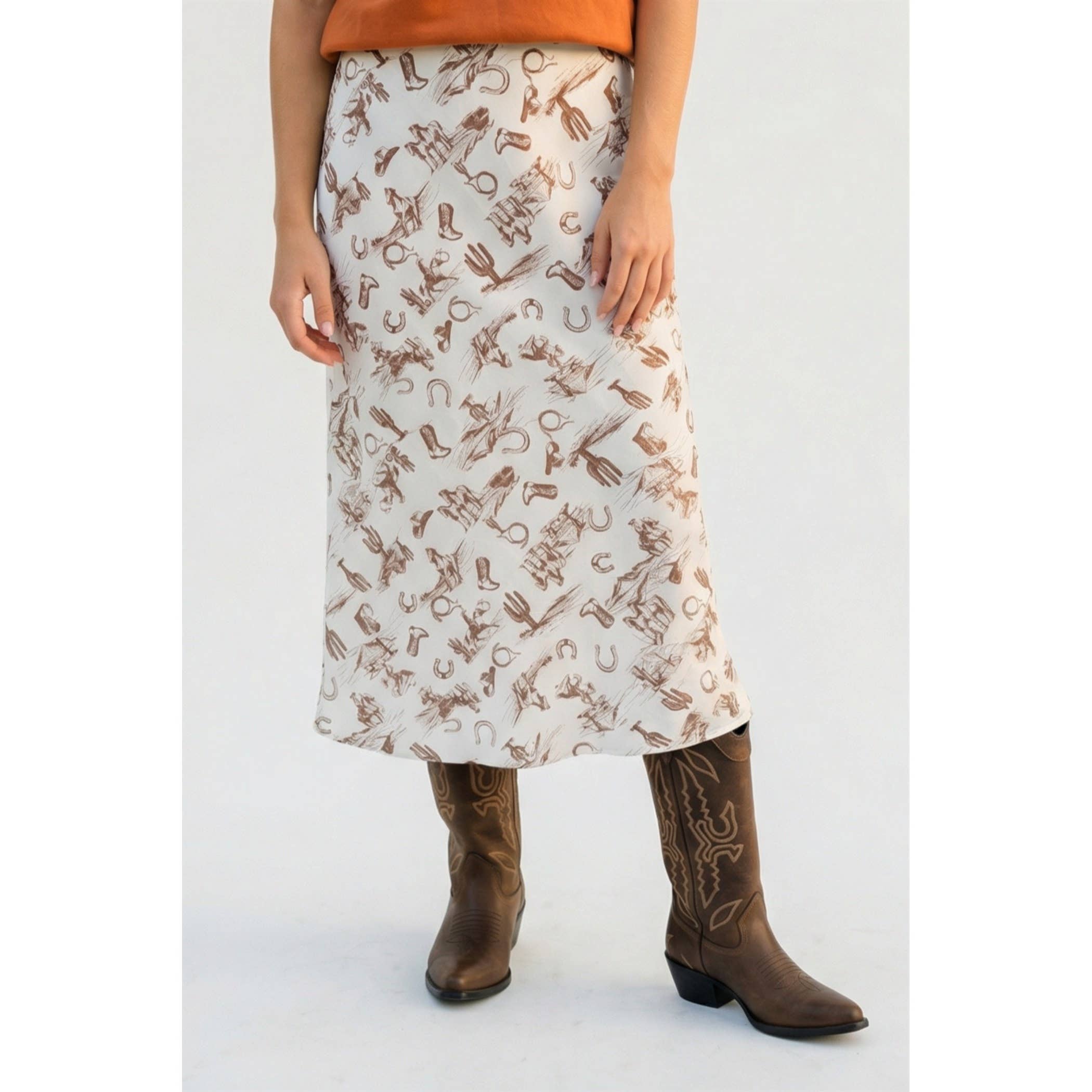 Western Satin Midi Skirt