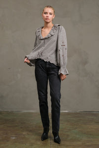 Ruffle Checkered Blouse
