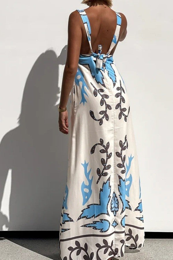 Tie Strap Printed Maxi Dress