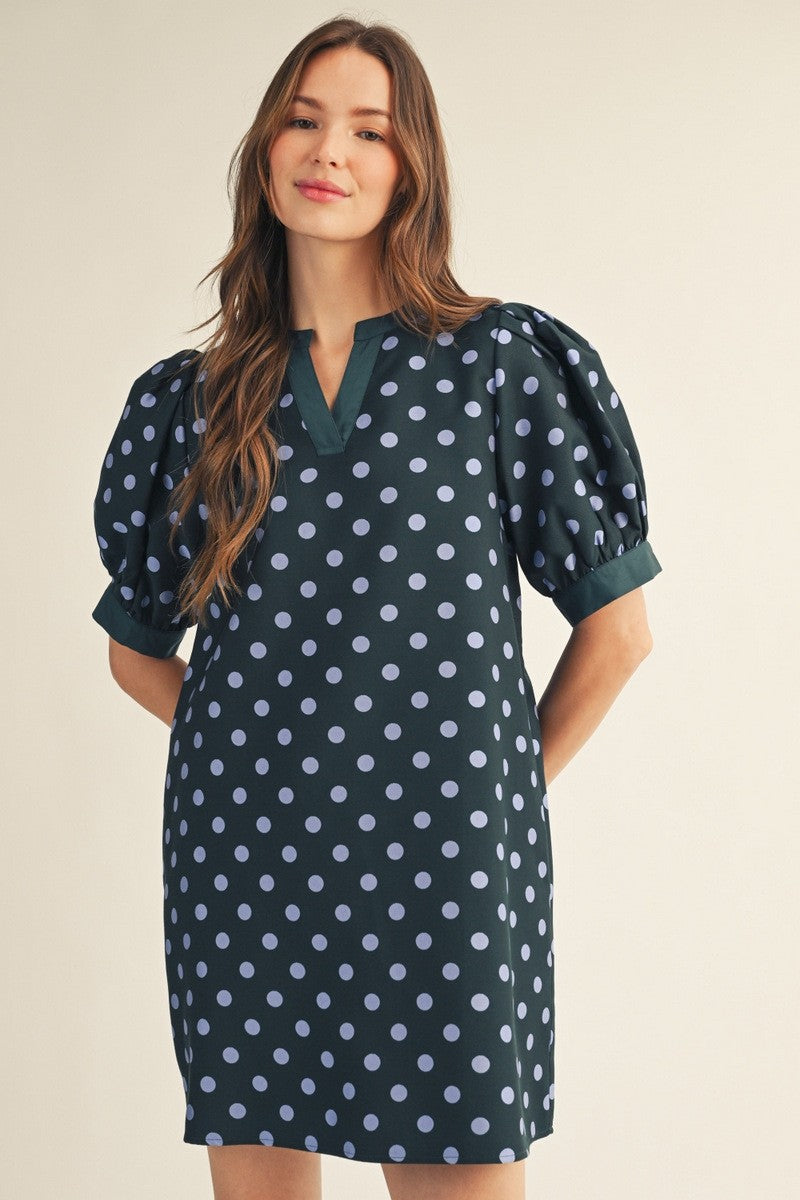 Puff Sleeve Polka Dot Mini Dress
