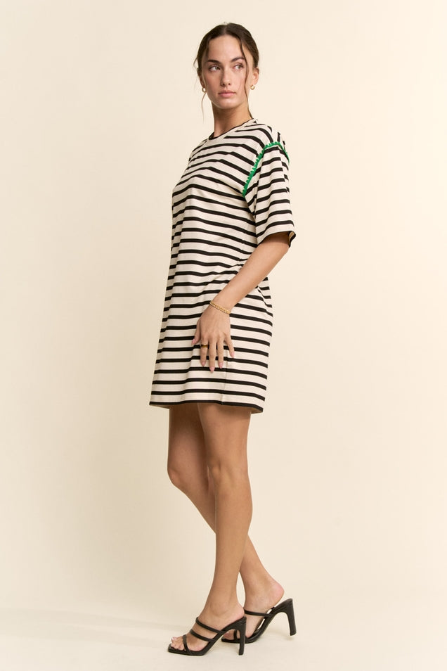 Striped Shoulder Detail Mini Dress