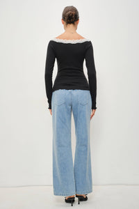 Lace Trim Boatneck Top