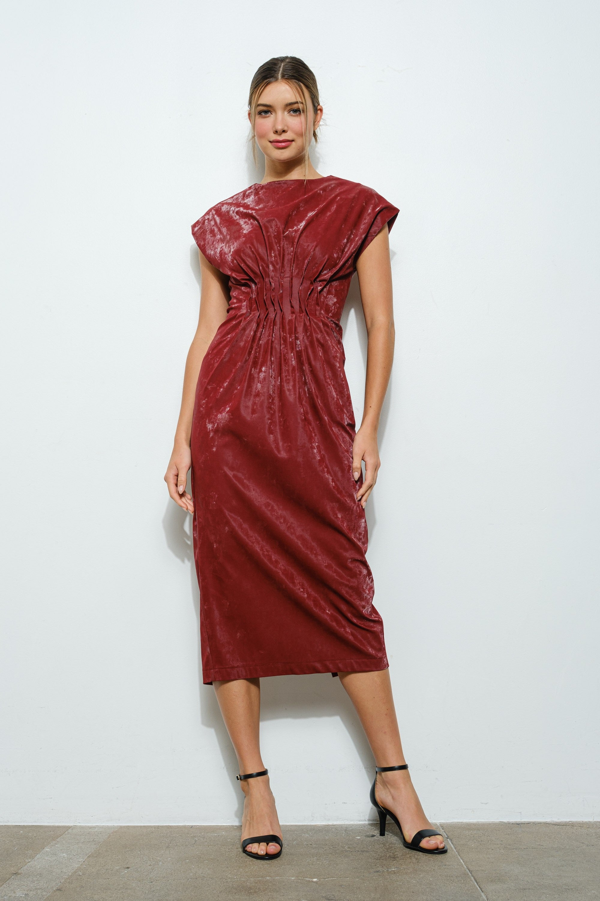 Structured Faux Leather Midi Dress